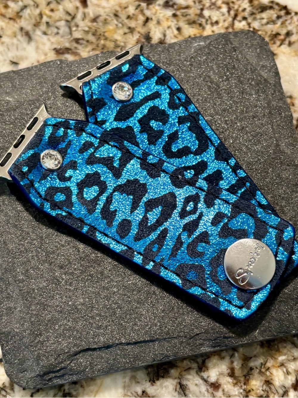 Blue Glitter Leopard Apple Watch Band Adapter